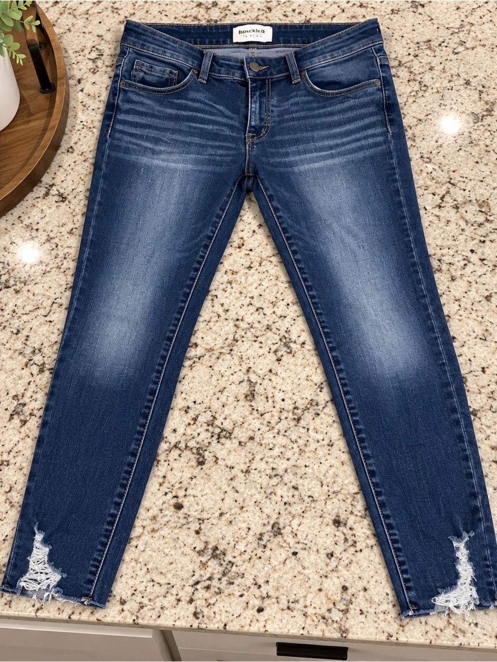 BKE Women's Dark Blue Distressed Skinny Jeans